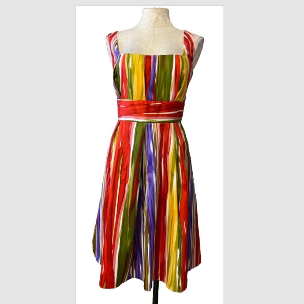Calvin Klein Dress Red Purple Gold Green 12 A Line Stretch Career Church - Picture 3 of 11